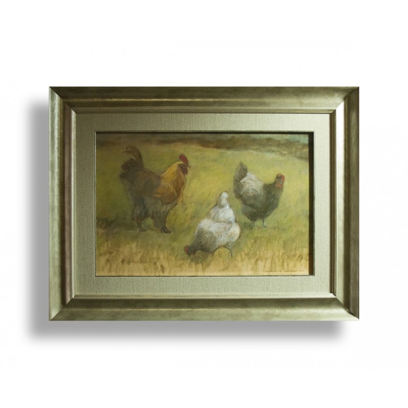 96.Małgorzata Kacperek_Kury_40x60cm obraz_63x83cm rama_akryl